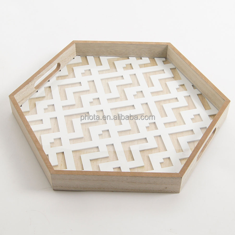 Decorative Ottoman Serving Tray with Elegant Geometric Cut Out Pattern
