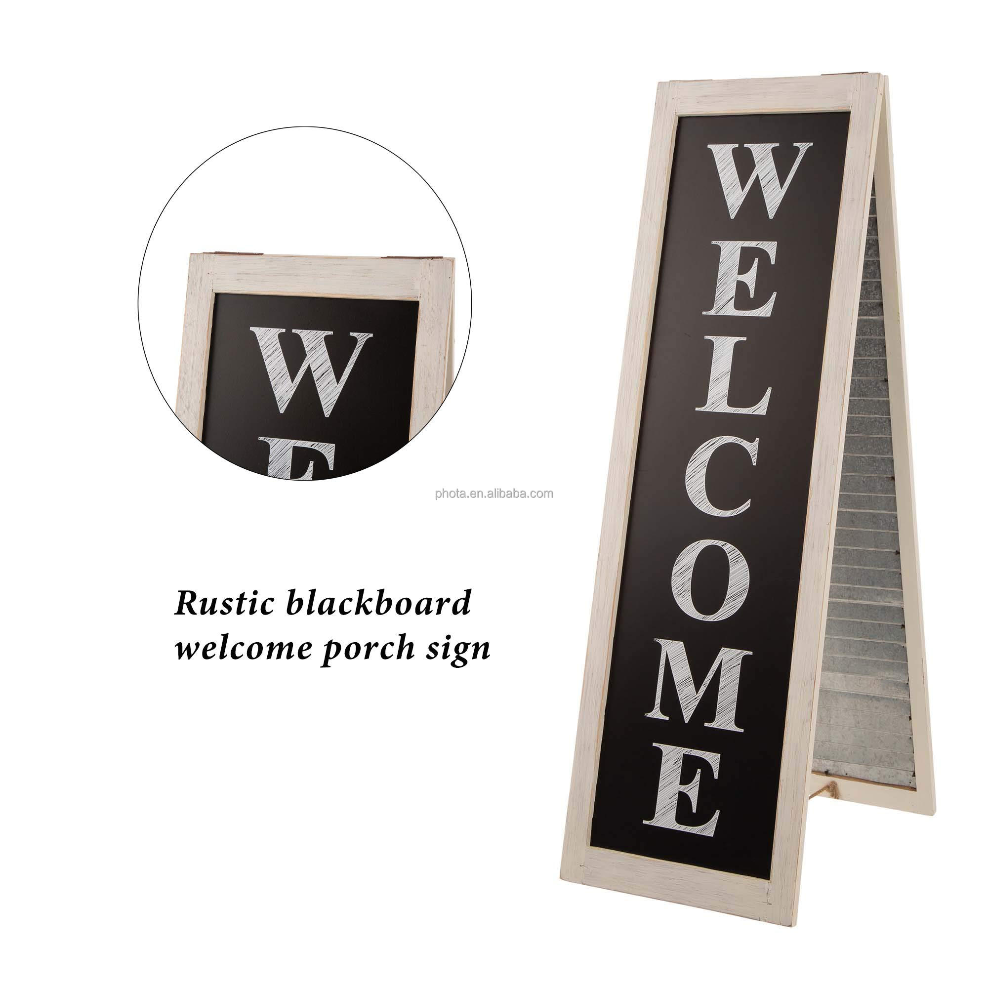 Welcome Sign for Front Door with Shutter Style Farmhouse Black Chalkboard Home Decor Sign with Metal Hanging Planters