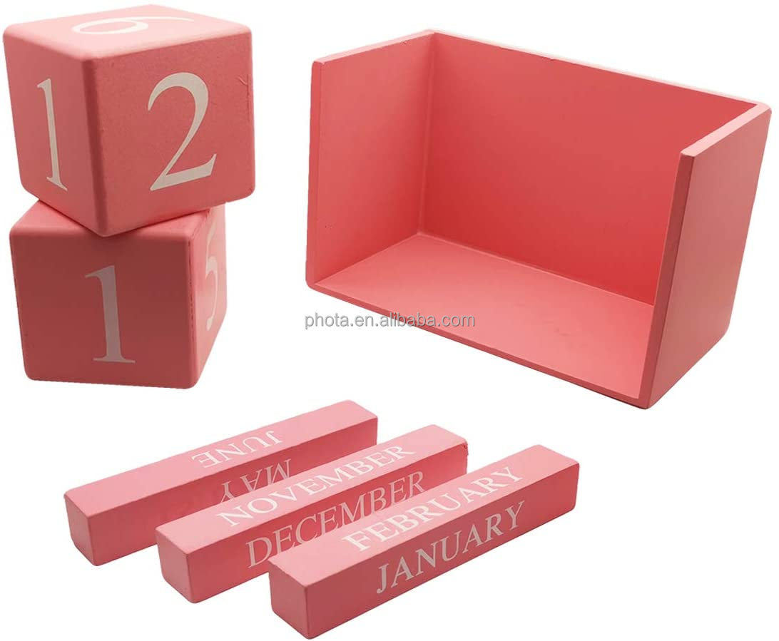 Small Wooden Desk Blocks Calendar - Perpetual Block Month Date Display Home Office Decoration 3.7 x 2.1 x 1.7 inches