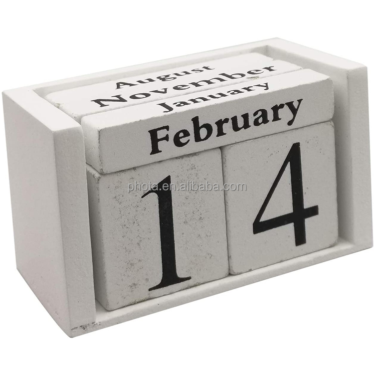 Small Wooden Desk Blocks Calendar - Perpetual Block Month Date Display Home Office Decoration 3.7 x 2.1 x 1.7 inches