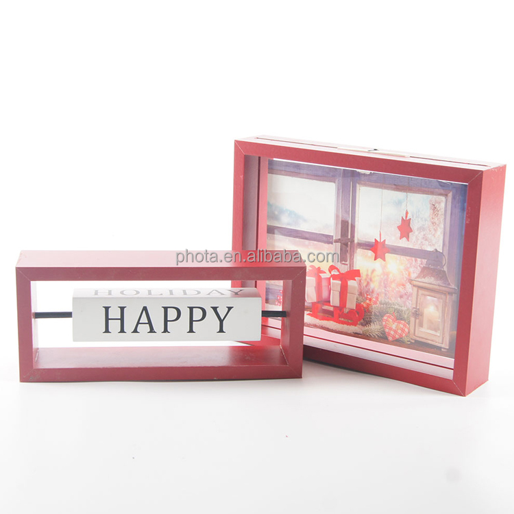 Unique  Rotating 2-Sided Spinner Wood Photo Frame  Picture Display Desktop Decoration