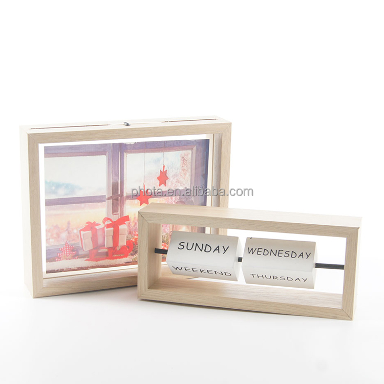 Unique  Rotating 2-Sided Spinner Wood Photo Frame  Picture Display Desktop Decoration