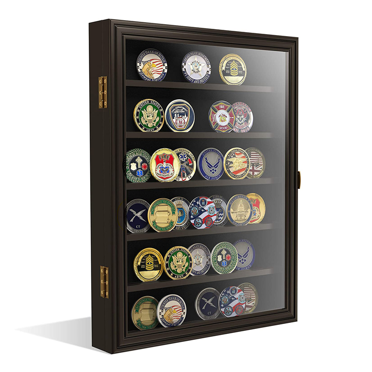 Coin Display Case Cabinet Rack Wood Shadow Box for Commemorative Coins and Collectible Items