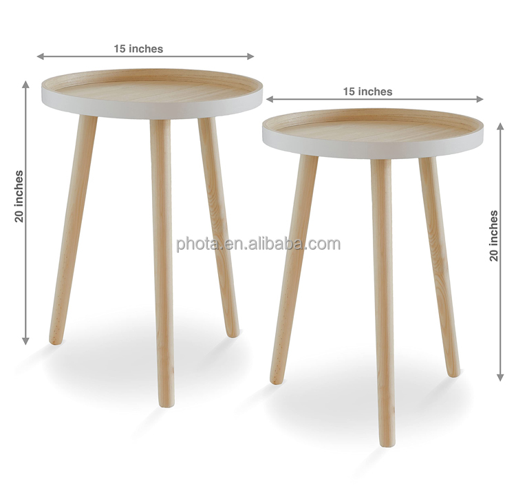 Phota  Natural MDF Wooden Pine  Living Room Round Nesting Side Scandinavian Coffee Table