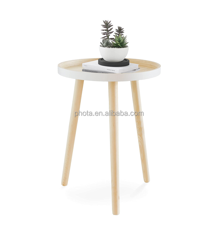 Phota  Natural MDF Wooden Pine  Living Room Round Nesting Side Scandinavian Coffee Table