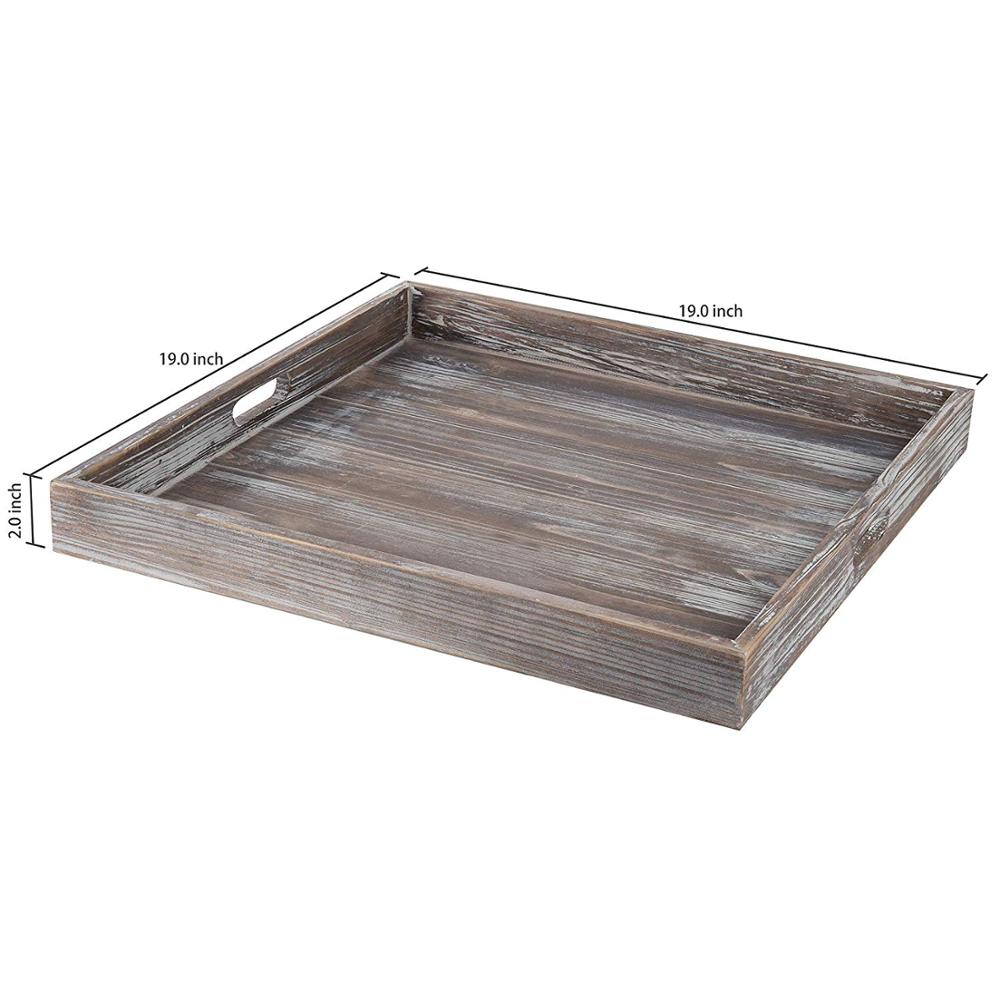 PHOTA Rustic Torched Wood Ottoman Tray Square Wood Tray Wood Serving Trays For Table Display