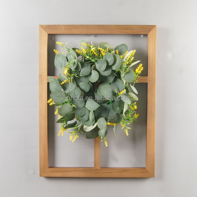 Green Eucalyptus Wreath for Front Door- Handicraft Wooden Frame with Versatile Silk Leaves