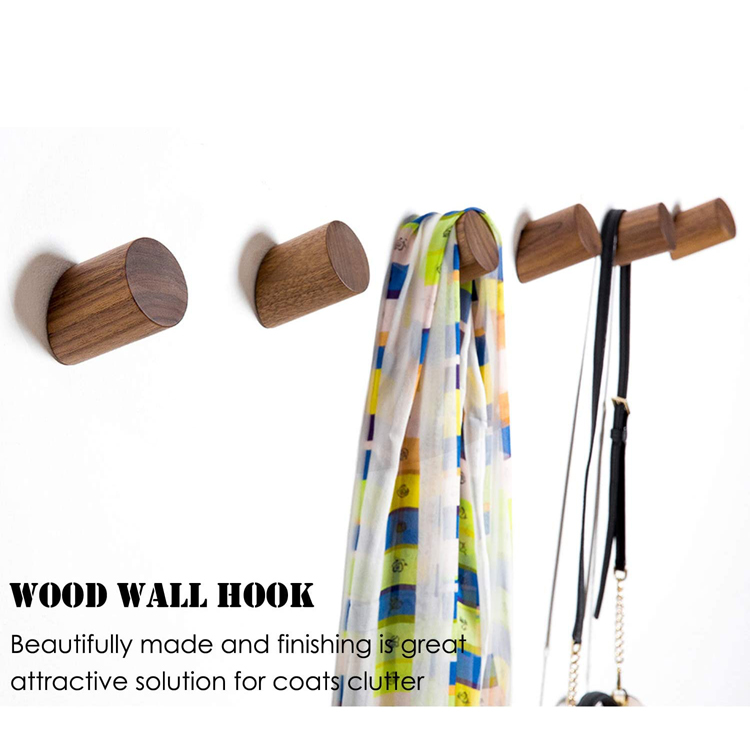 Wood Wall Mounted Coat Hooks Wall Hangers Hooks for Hanging Towels Natural Pack of 6pcs Hooks & Rails Clothing Accepatble