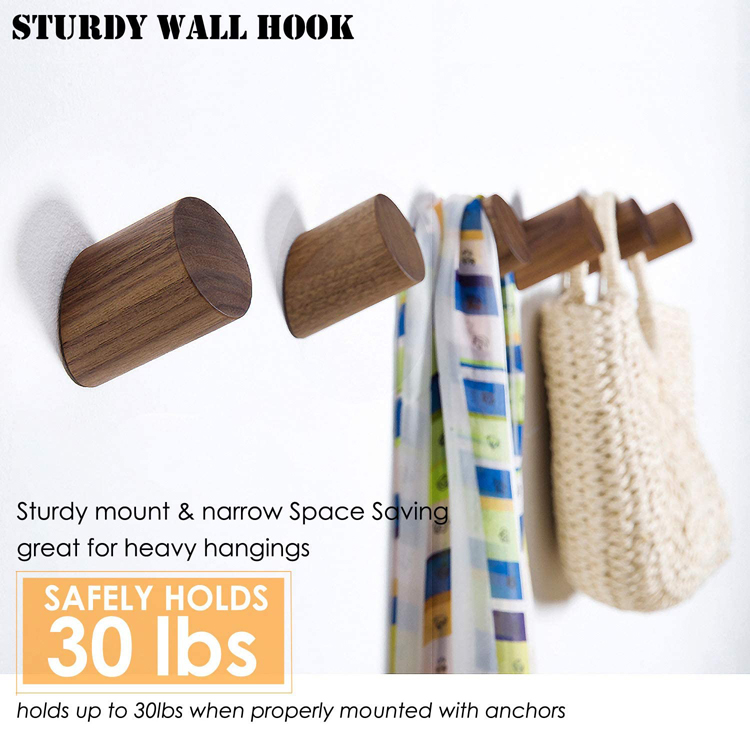 Wood Wall Mounted Coat Hooks Wall Hangers Hooks for Hanging Towels Natural Pack of 6pcs Hooks & Rails Clothing Accepatble