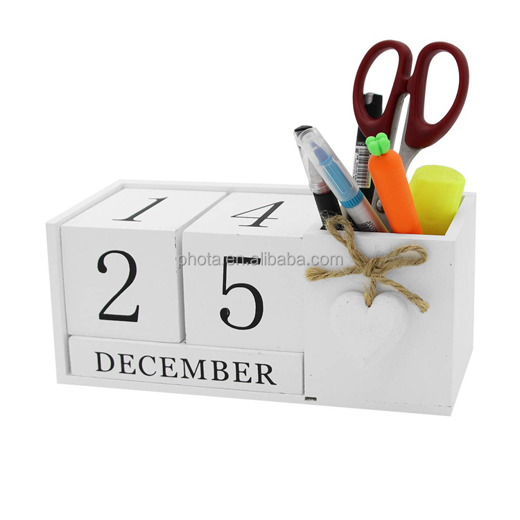 Wholesale Custom Promotion Wooden Desk Blocks Calendar Pen Holder