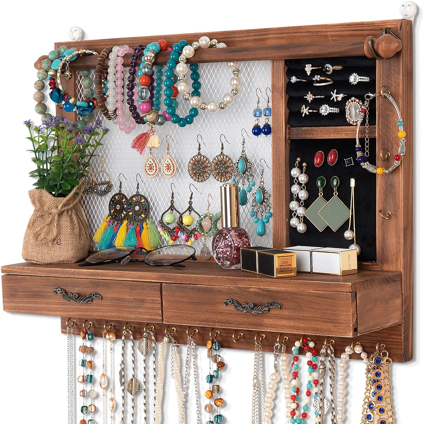 Wall Mounted Jewelry Organizer Jewelry Hanger Display with Drawers