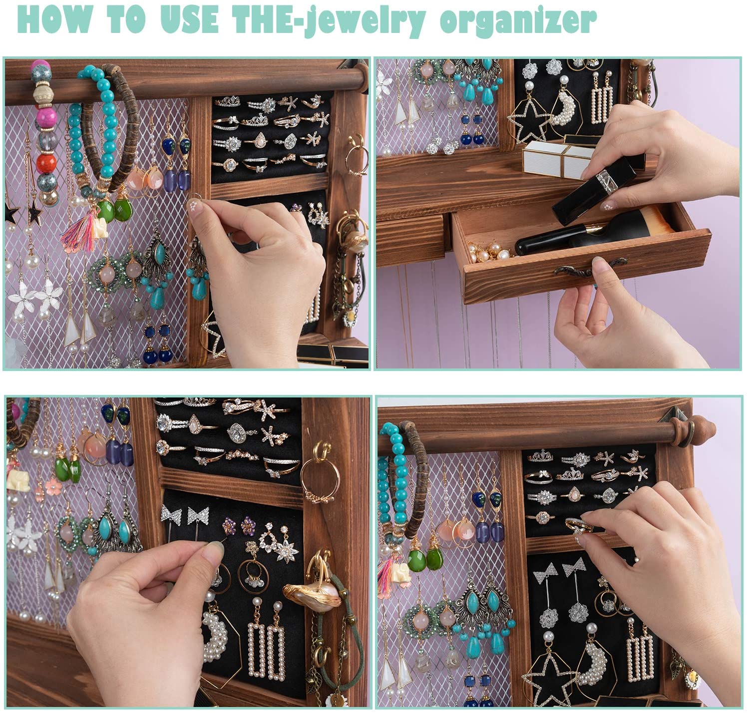 Wall Mounted Jewelry Organizer Jewelry Hanger Display with Drawers