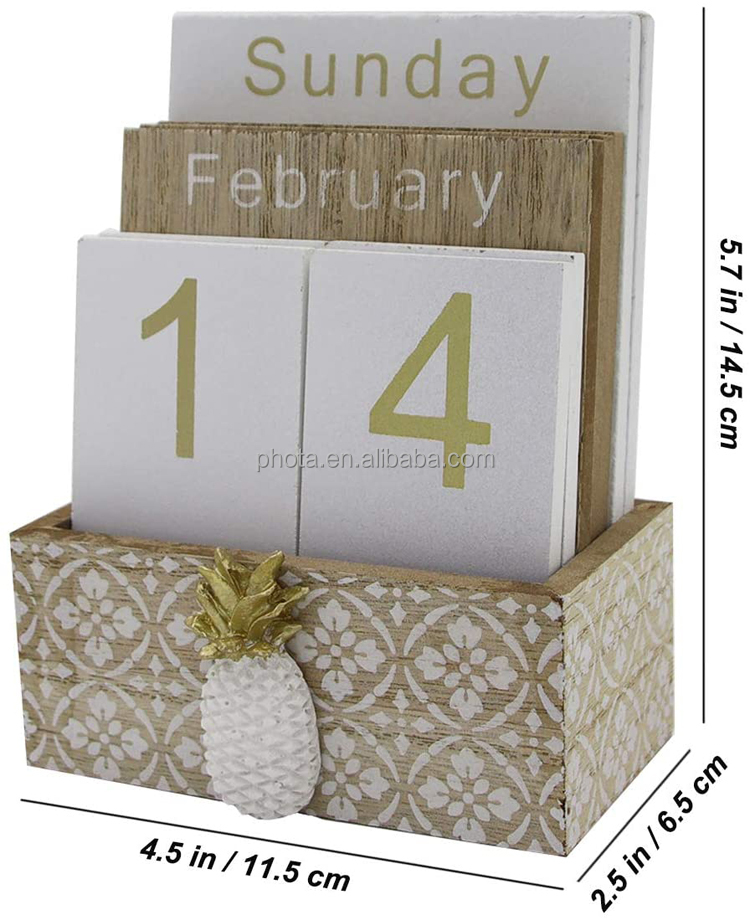 Wooden Flip Desk Blocks Calendar - Perpetual Plank Table Calendar Week Month Date Display Home Office Decoration