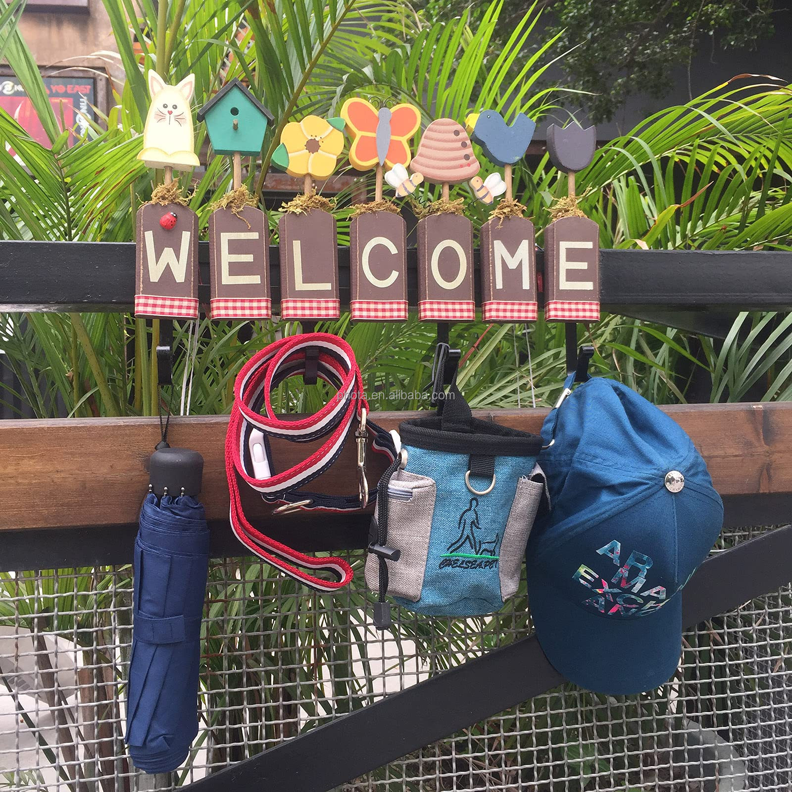 Welcome Sign For Front Door Home Porch Decorations Key Hooks Hat Holder For Wall Decorative Outdoor Farmhouse Garden Yard Deco