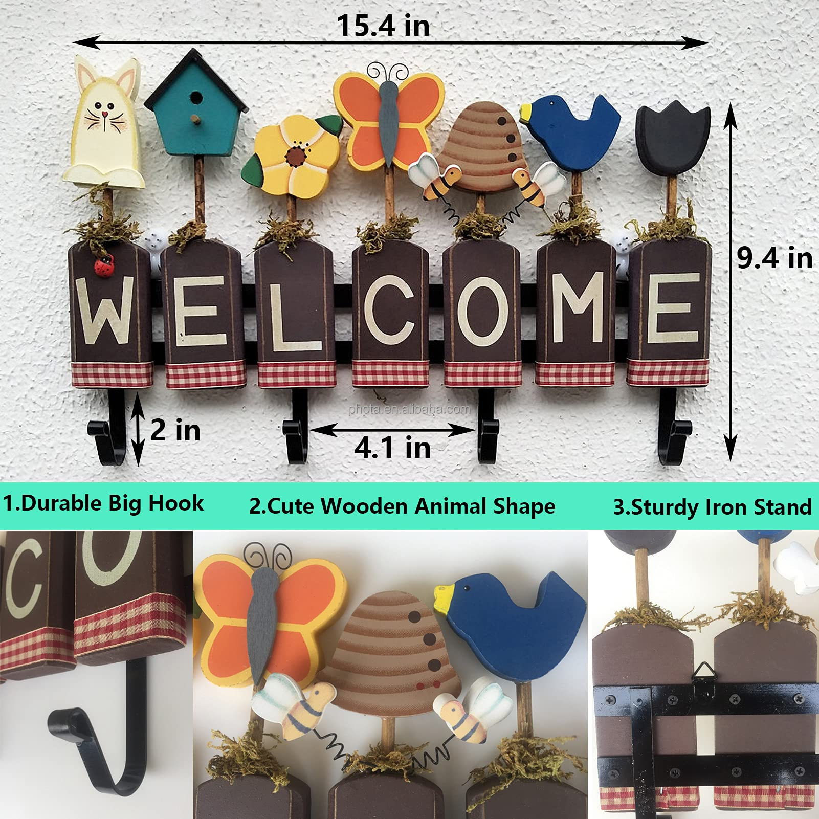 Welcome Sign For Front Door Home Porch Decorations Key Hooks Hat Holder For Wall Decorative Outdoor Farmhouse Garden Yard Deco