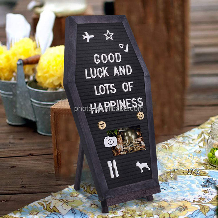 Black Felt Coffin Letter Message Board for Halloween Decorations 17x10.5, 500 White Changeable Characters, Wooden Stand