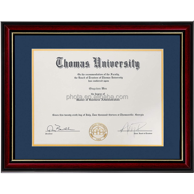 Amazon Hot Sale Custom Diploma Frame Real Wood & Glass Golden Rim Sized 8.5x11 Inch with Mat and 11x14 Inch
