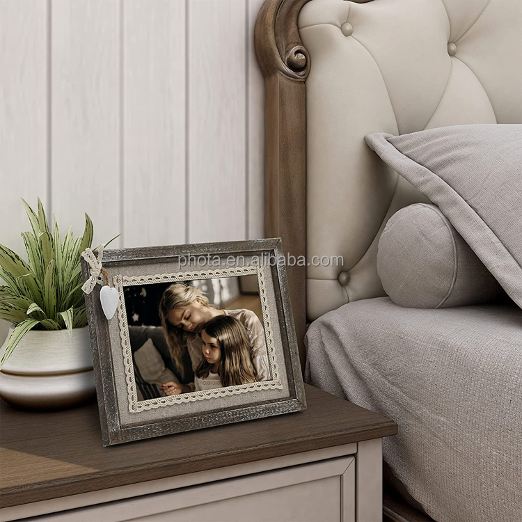 Rustic Love Picture Frame 4x6 White Heart Cute Burlap Distressed Wood Photo Frames