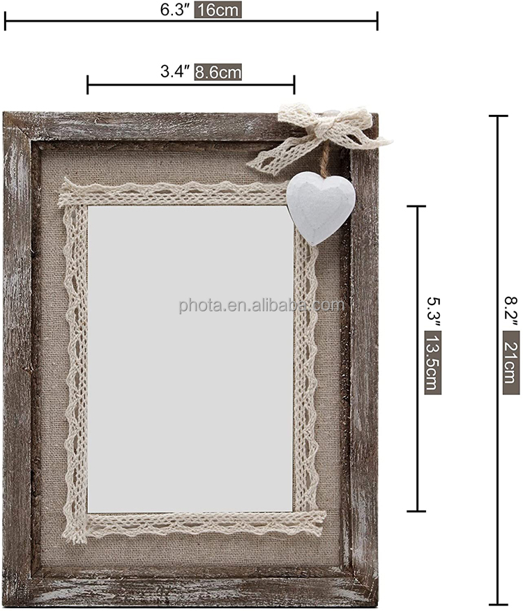 Rustic Love Picture Frame 4x6 White Heart Cute Burlap Distressed Wood Photo Frames