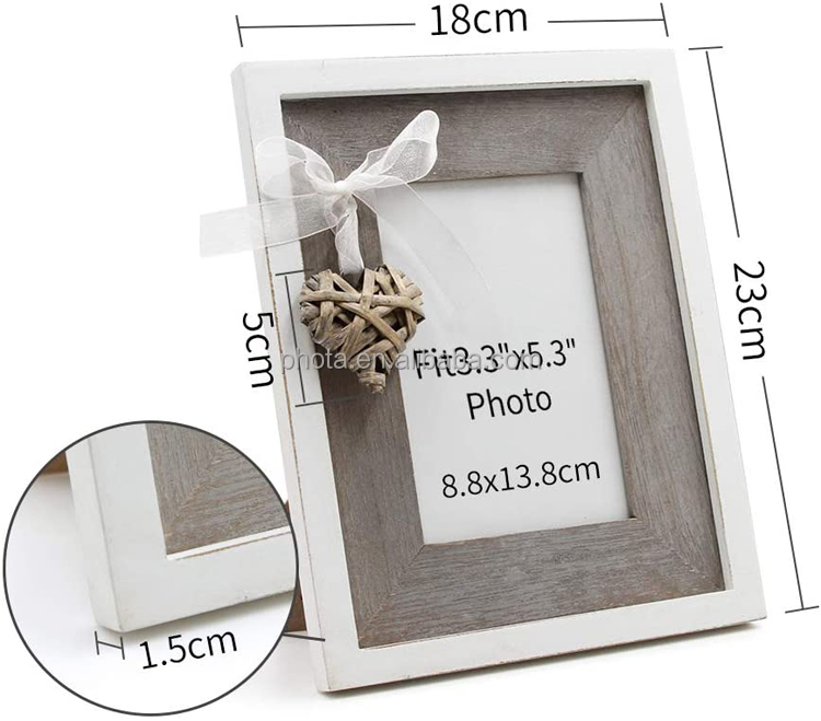 Rustic Love Picture Frame 4x6 White Heart Cute Burlap Distressed Wood Photo Frames