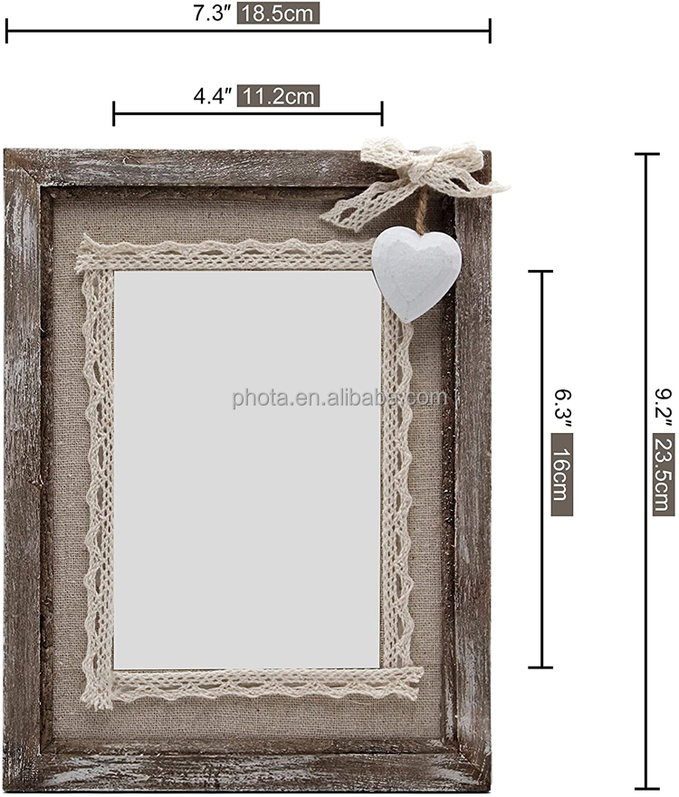 Rustic Love Picture Frame 4x6 White Heart Cute Burlap Distressed Wood Photo Frames