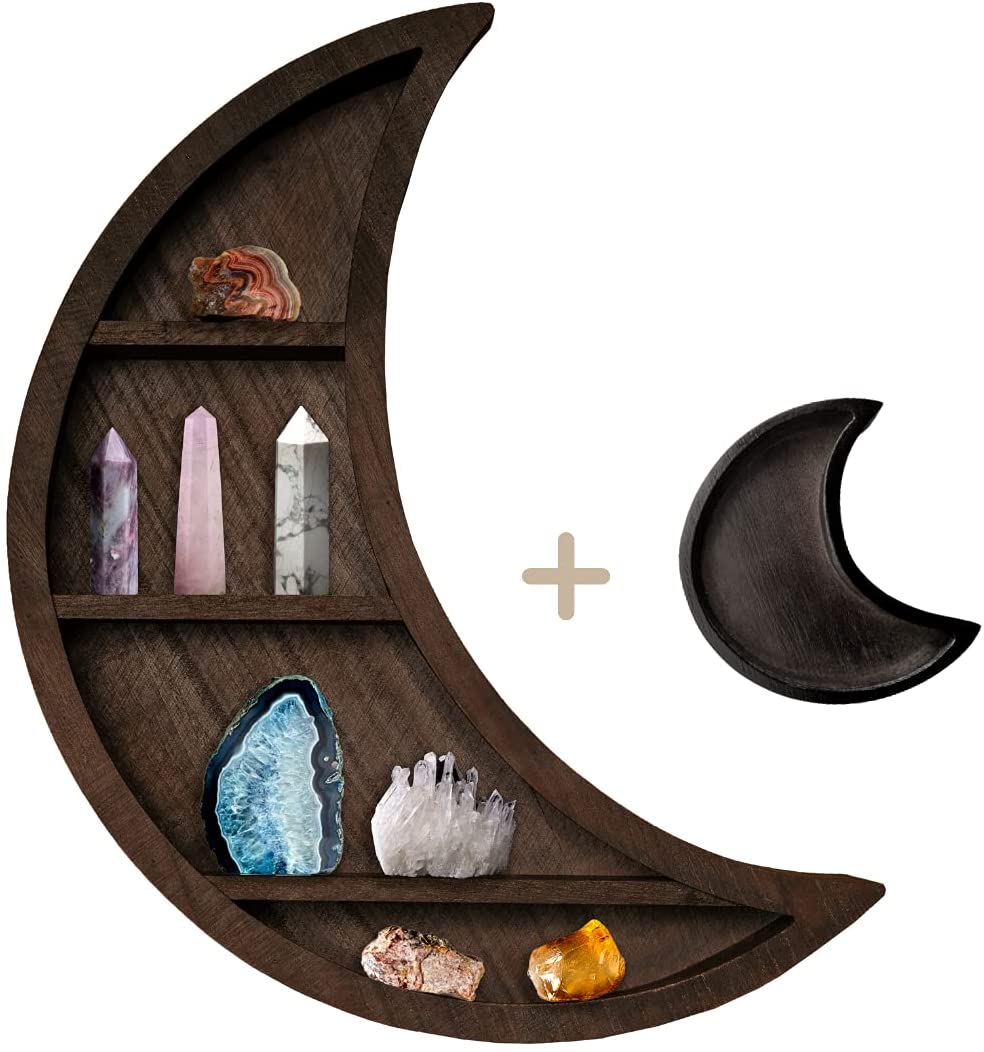 Crescent Moon Shelf for Crystals 4 Tier Wall Mounted Floating Shelves