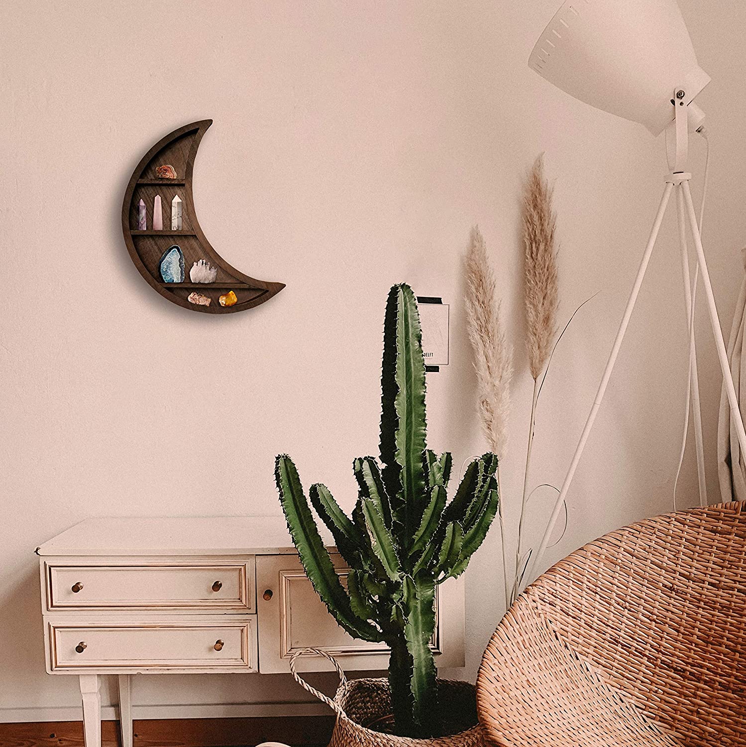 Crescent Moon Shelf for Crystals 4 Tier Wall Mounted Floating Shelves