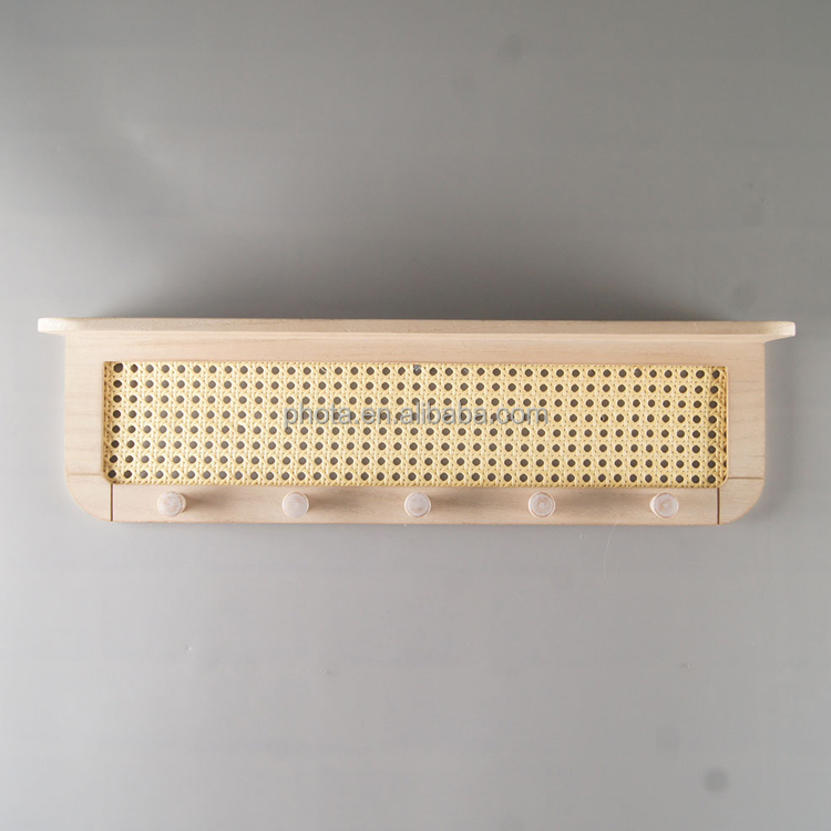Wood Wall Shelf with PE Rattan Grid