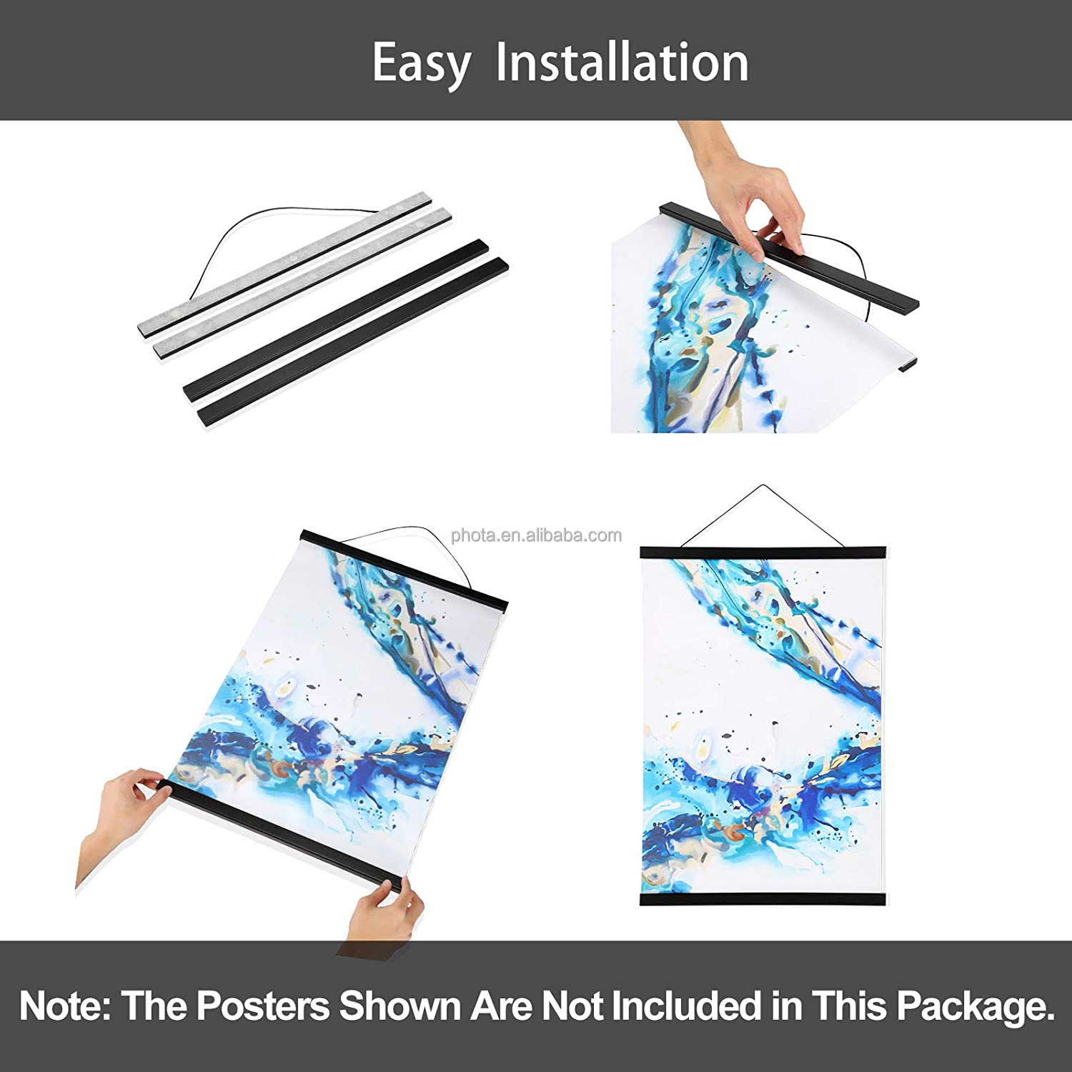 Magnetic Teak Poster Frame Hanger 12x16 12x18 12x24 Magnet Poster Frame for Posters