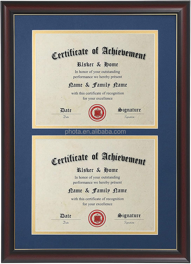 Double Certificate Frame-Cherry Wood Color Golden Rim- 2.0mm Panels-Made for Document