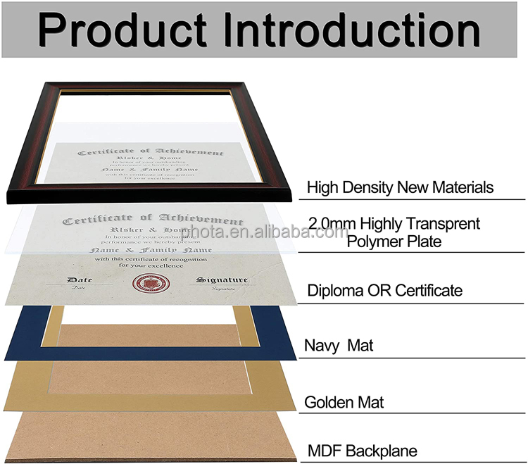 Double Certificate Frame-Cherry Wood Color Golden Rim- 2.0mm Panels-Made for Document