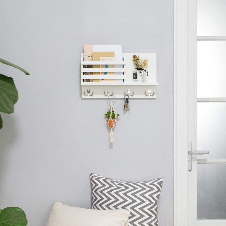 PHOTA High Quality Wooden Mail Sorter Organizer Wall Mounted Mail Holder with 4 Double Key Hooks wood wall decor
