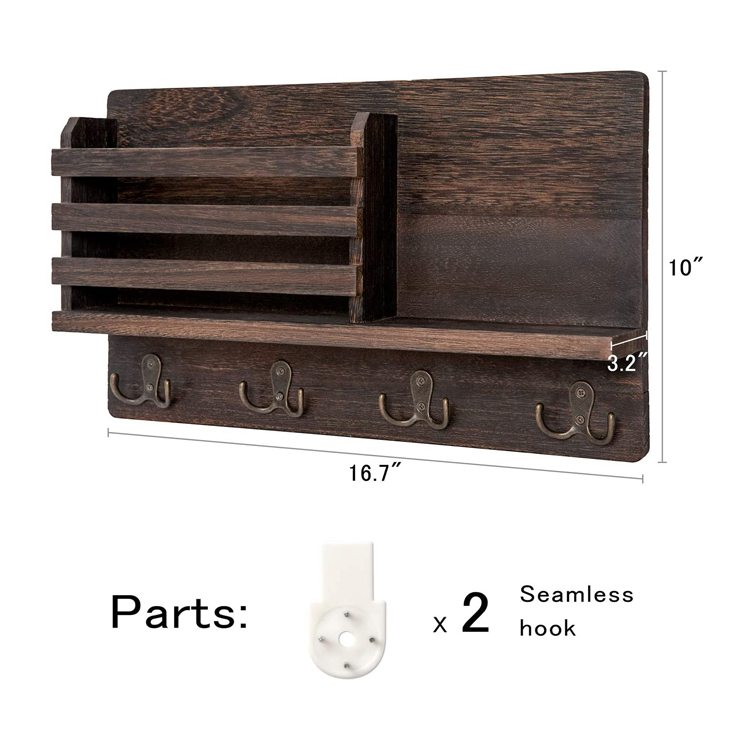 PHOTA High Quality Wooden Mail Sorter Organizer Wall Mounted Mail Holder with 4 Double Key Hooks wood wall decor