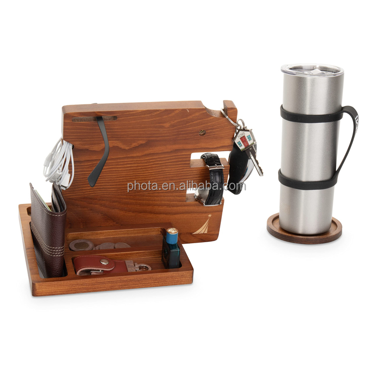Wooden Docking Station for Men and Docking Station Organizer