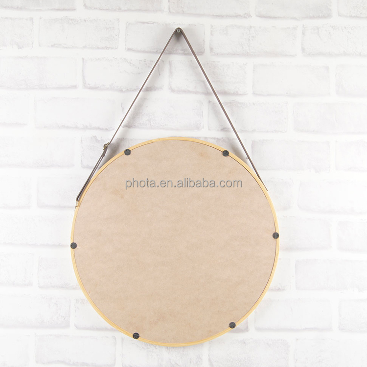 Round Hanging Mirror 16 Inch Circle Wall Mirror with Leather Strap
