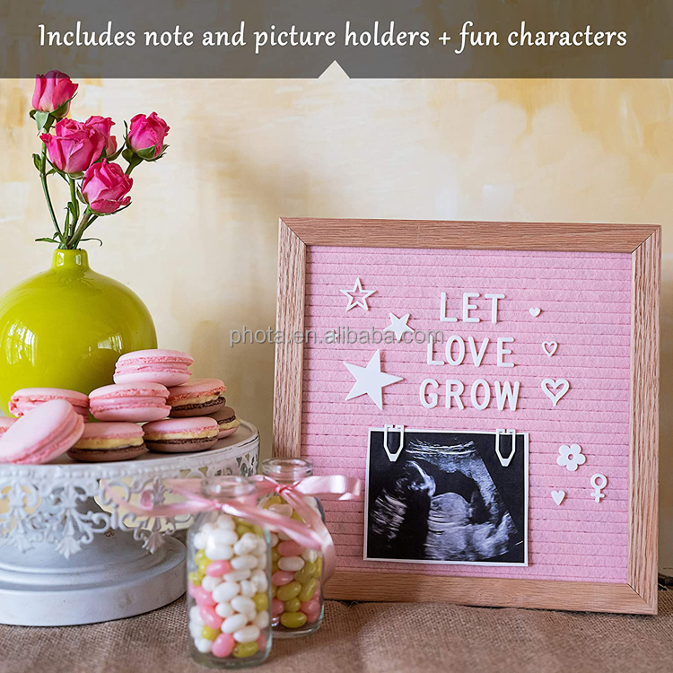 Felt Letter Board Set with Oak Wood Frame 10X10 Pink - Great for Baby Showers Nursery Decor and Social Media Photos