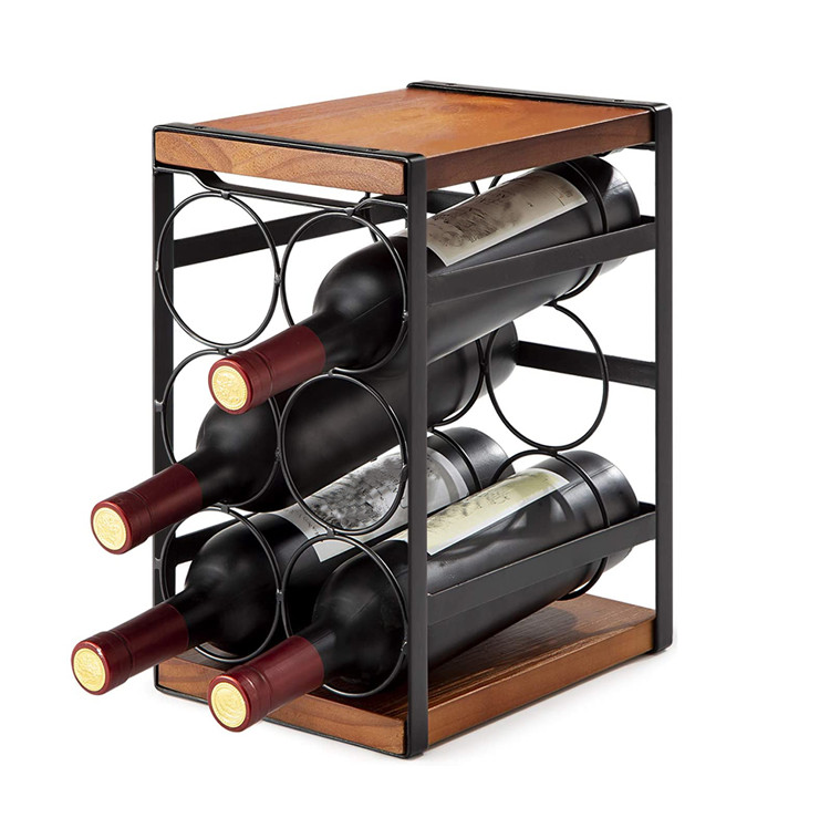 6 Bottles Rustic Wood Wine Rack Wine Bottle Holder for Kitchen