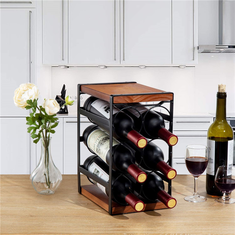 6 Bottles Rustic Wood Wine Rack Wine Bottle Holder for Kitchen