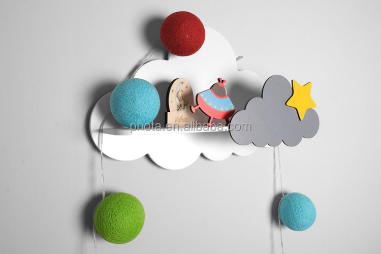 Nursery cloud wall wooden floating shelf for kids