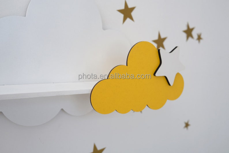 Nursery cloud wall wooden floating shelf for kids