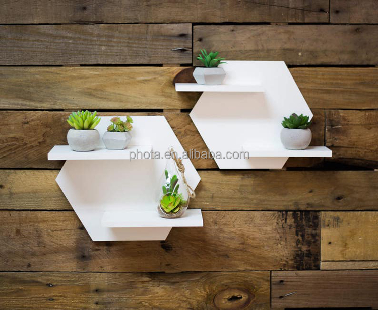 Home Decoration White Hexagon Shelf Set for Wall