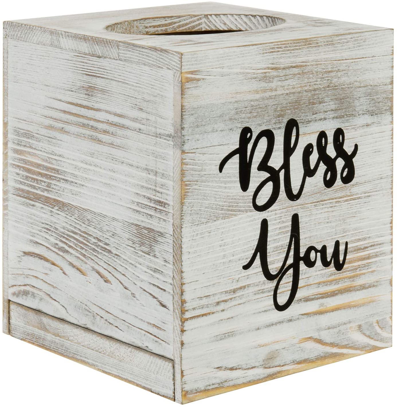 Bless You Shabby Whitewashed Wood Square Tissue Box Holder Cover