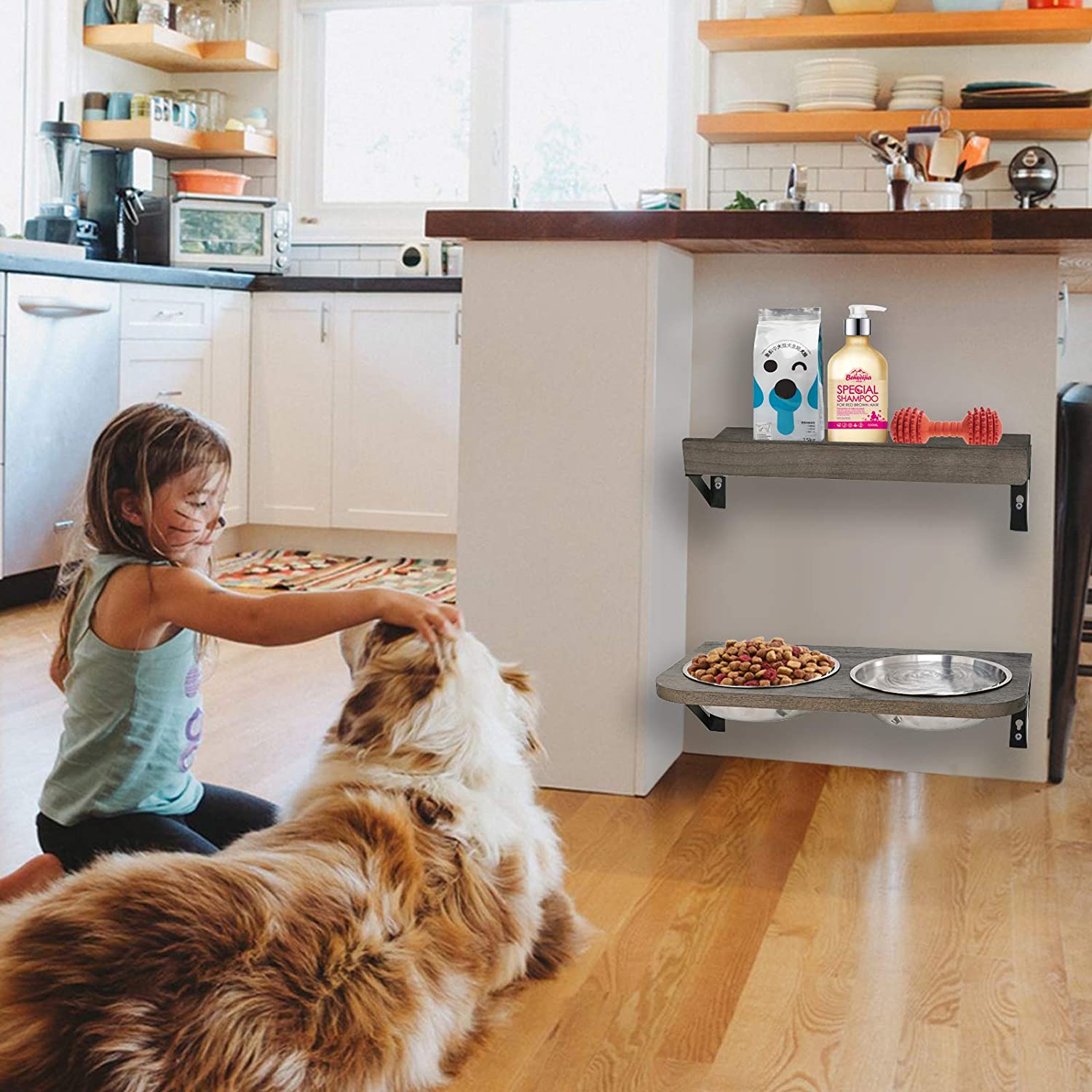 Phota Dog Bowls Customized Height Wall Mounted Elevated Pet Feeder with 2 Stainless Steel