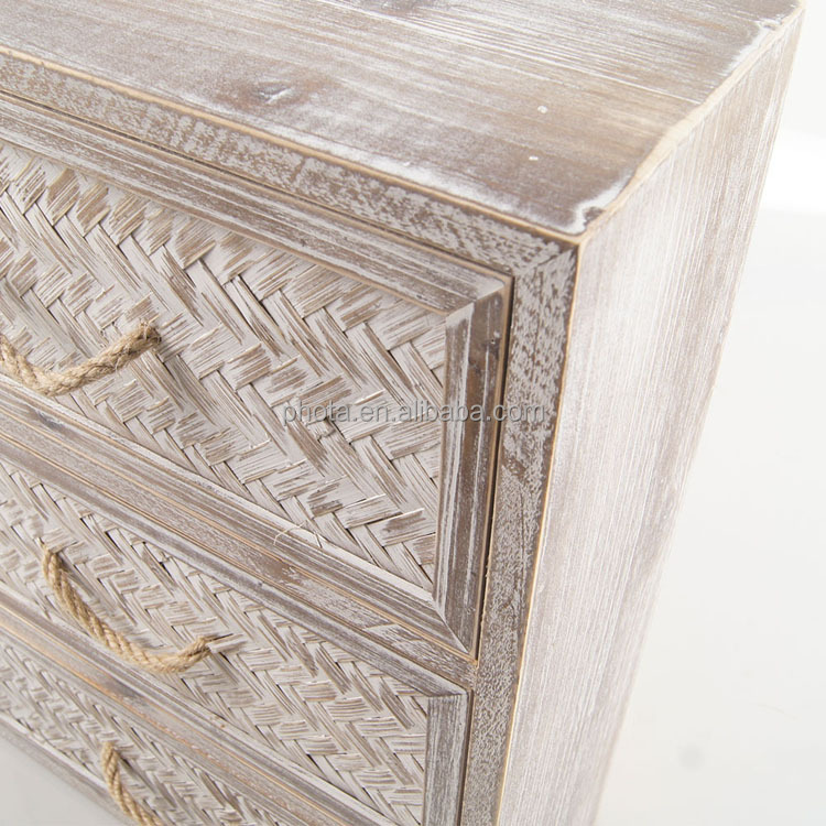 PHOTA Rustic Bamboo Weaving Wood Living Room Furniture Antique Solid Wood with 3 Drawers Accepatble