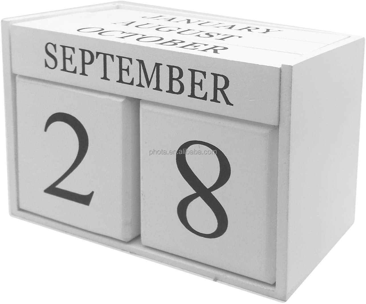 Wooden Desk Blocks Calendar - Perpetual Block Month Date Display Home Office Decoration 6.1 x 3.9 x 2.9 inches
