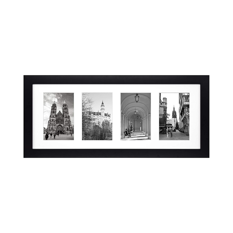 8x20 Black Photo Wood Collage Frame with Real Glass and White Mat displays