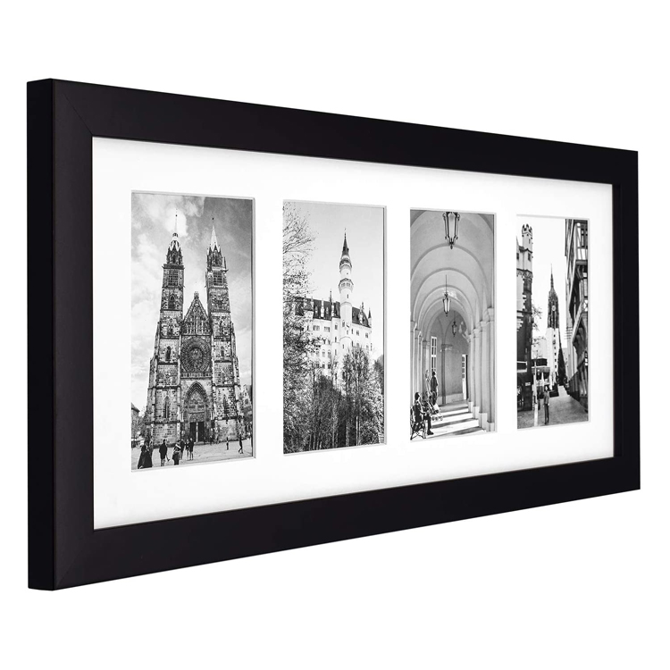 8x20 Black Photo Wood Collage Frame with Real Glass and White Mat displays
