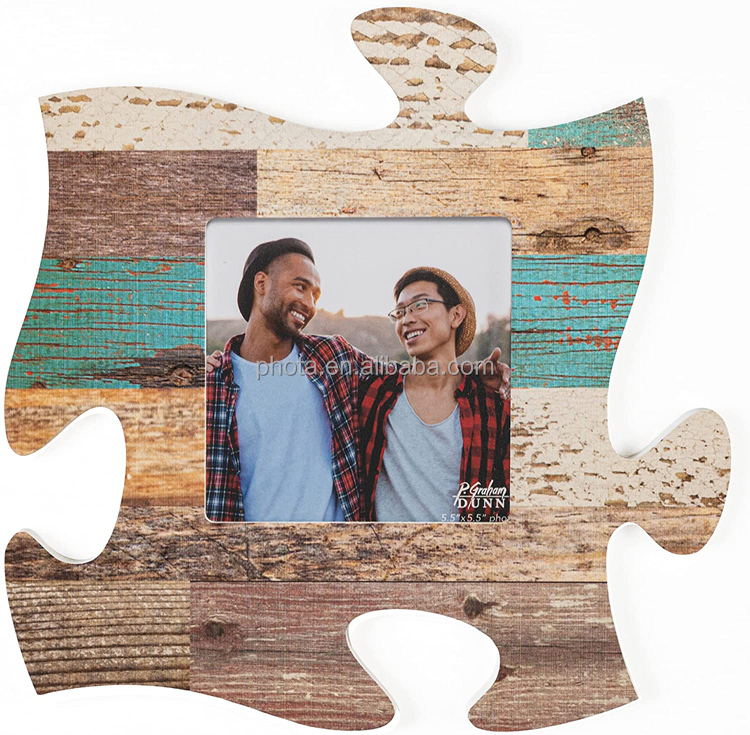Distressed Light Wood Look 12 x 12 Inch Wood Puzzle Piece Wall Sign Frame Plaque