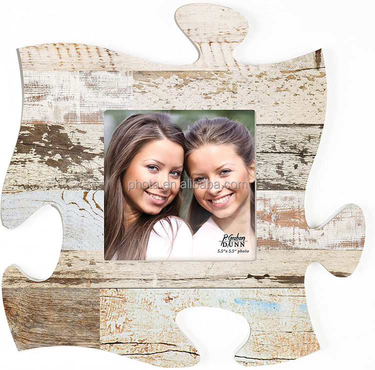 Distressed Light Wood Look 12 x 12 Inch Wood Puzzle Piece Wall Sign Frame Plaque