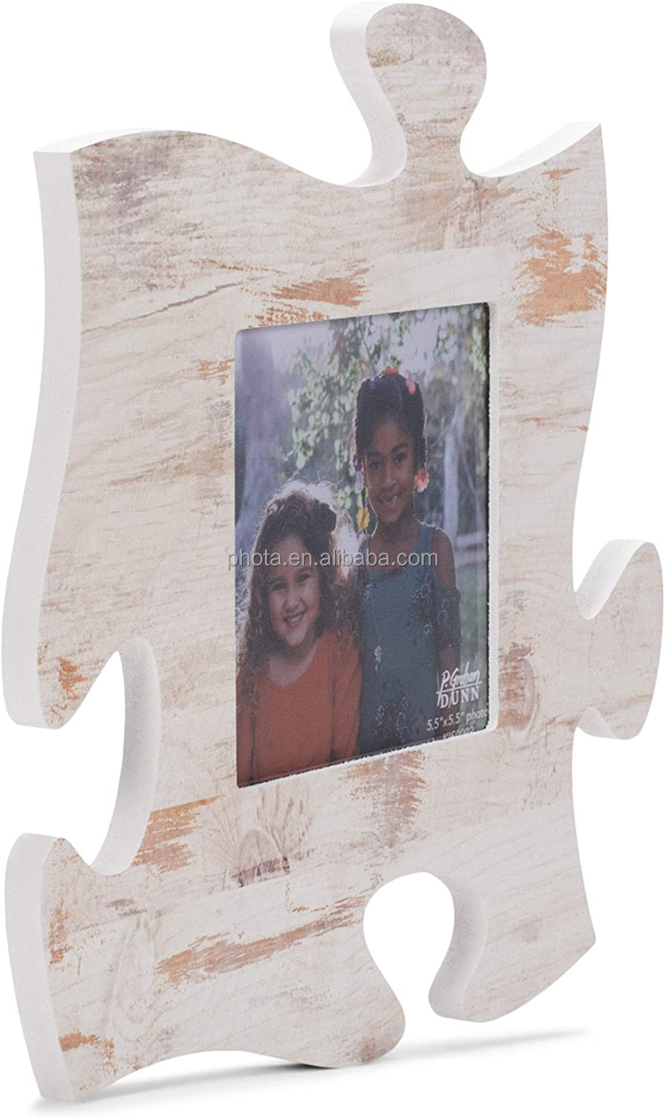 Distressed Light Wood Look 12 x 12 Inch Wood Puzzle Piece Wall Sign Frame Plaque